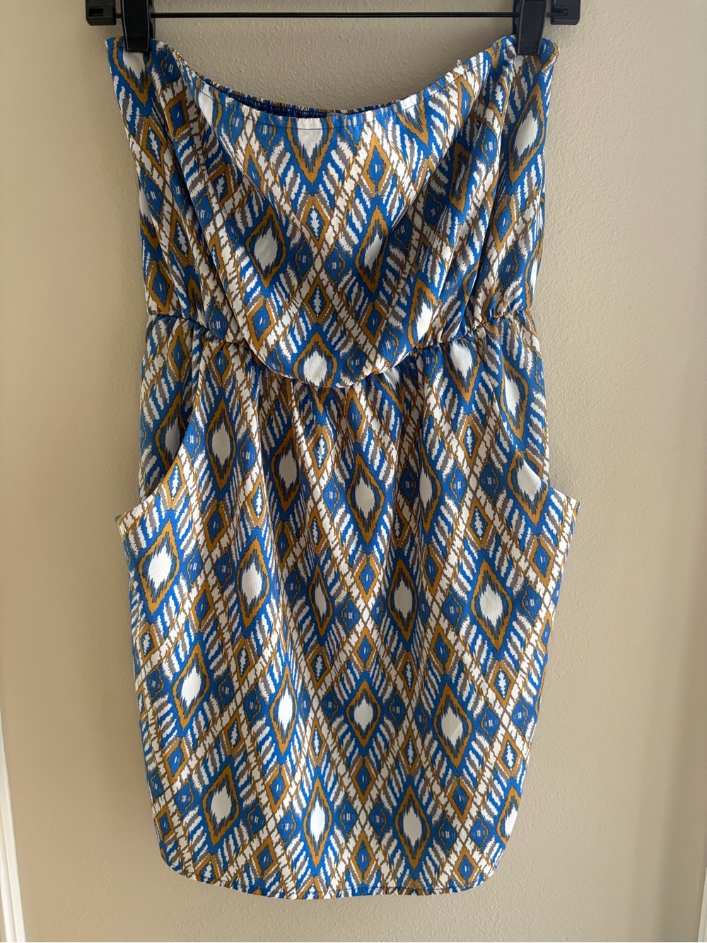 fab’rik Strapless Ikat Print Mini Dress Pockets S